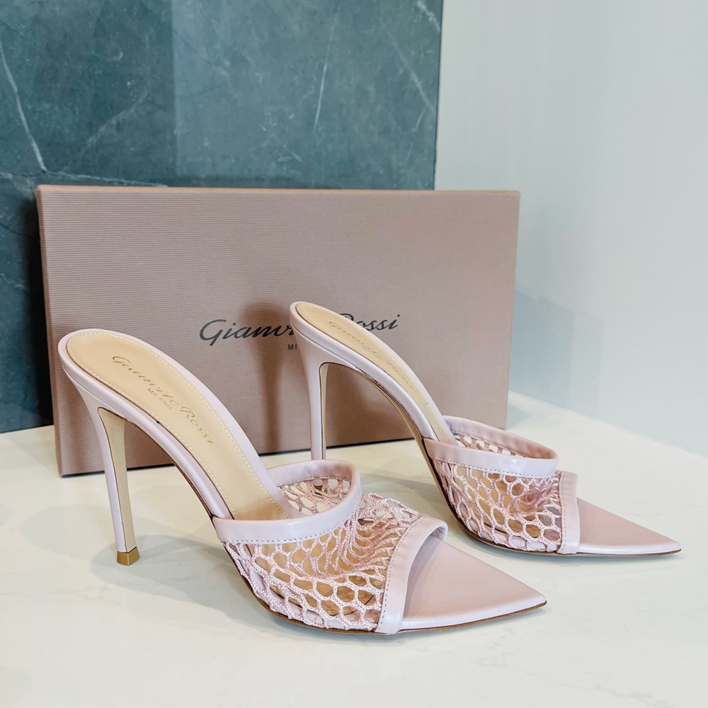 Gianvito Rossi Alisia Mule Pink (Nappa Rosa) Mesh Heels